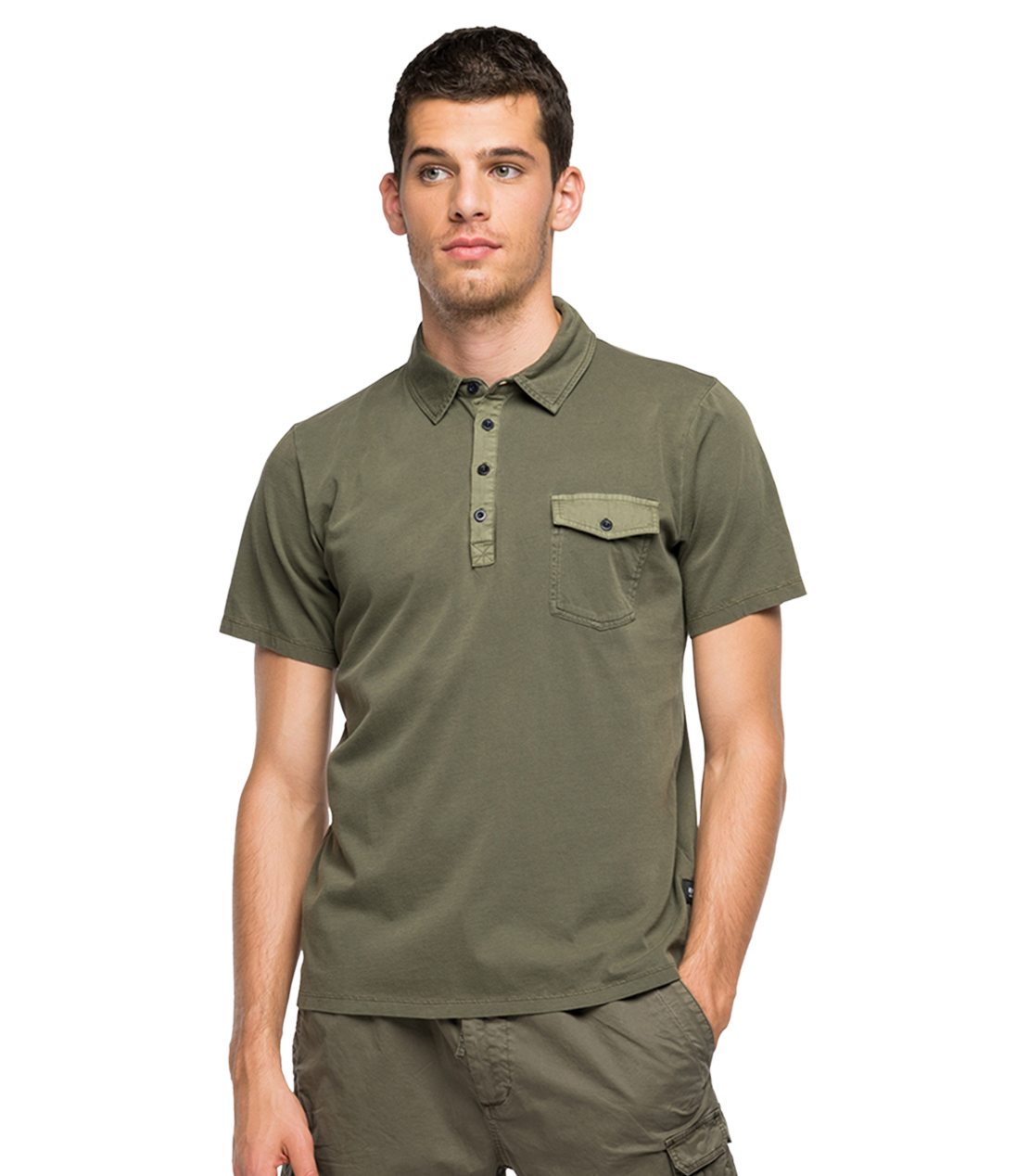 ESSENTIAL ガーメントダイコットンジャージーポロシャツ 詳細画像 アーミーグリーン 1